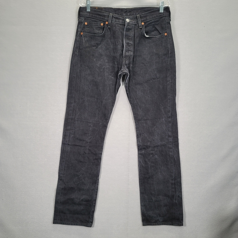 Levis Mens 501 Button Fly Straight Leg BLack Jeans 32”W x 32”L